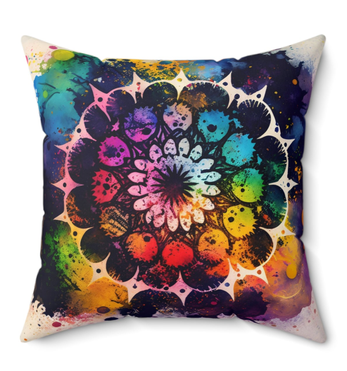 Colorful Mandala Print Square Pillow - Vibrant Home Decor