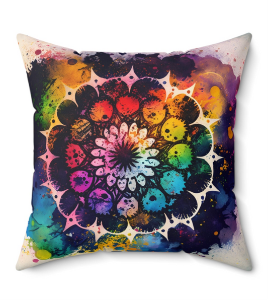Colorful Mandala Print Square Pillow - Vibrant Home Decor