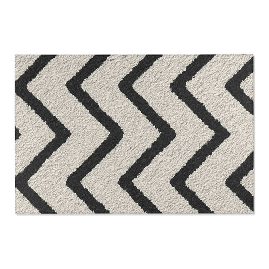 Modern Chevron Area Rug - Black and Beige Decorative Carpet for Cozy Living Spaces