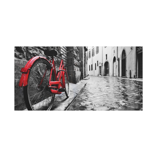 Urban Bicycle Canvas Wall Art - Red Bike on Cobblestone Street