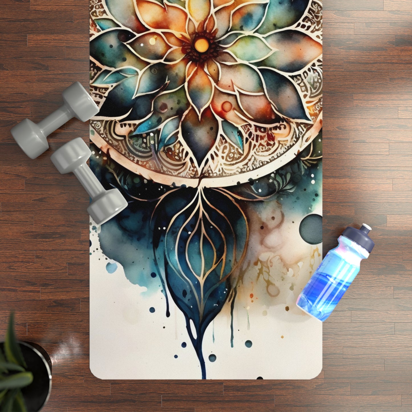 Mandala Lotus Design Rubber Yoga Mat for Meditation and Wellness